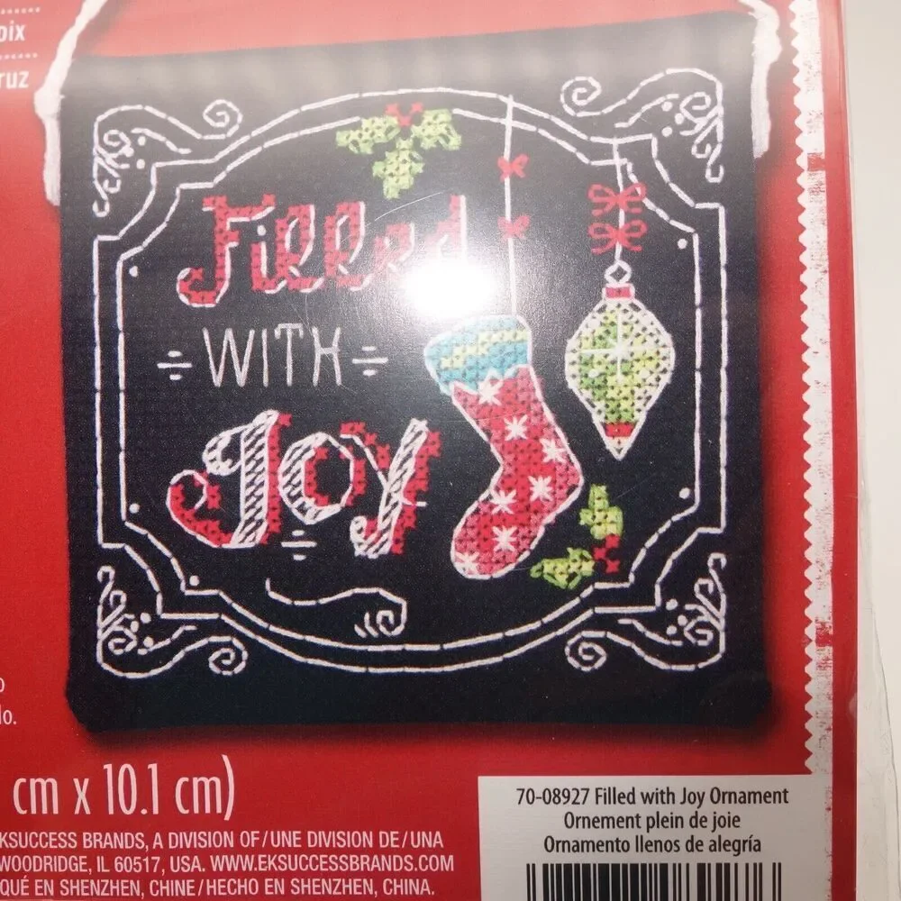 NEW DIMENSIONS Counted Cross Stitch Christmas Ornament Filled with Joy 4